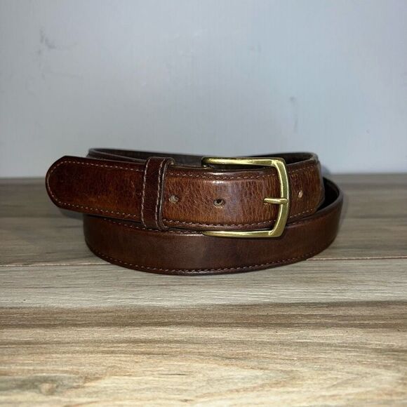 L.L. Bean Leather Belt Men’s Size 42 Brown Gold Tone Buckle USA Made Work Chore - Picture 1 of 8